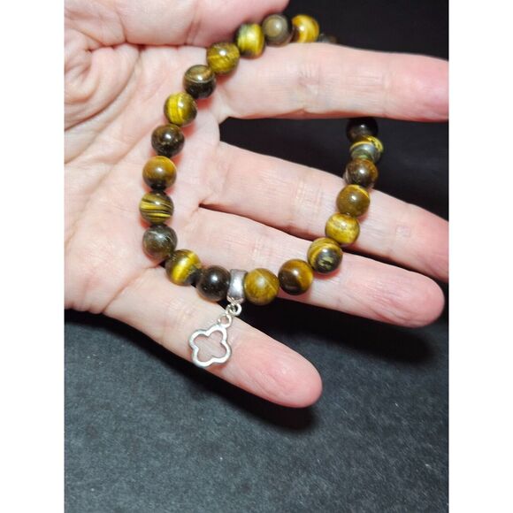 Sterling silver tiger's eye beaded bracelet - Picture 3 of 11